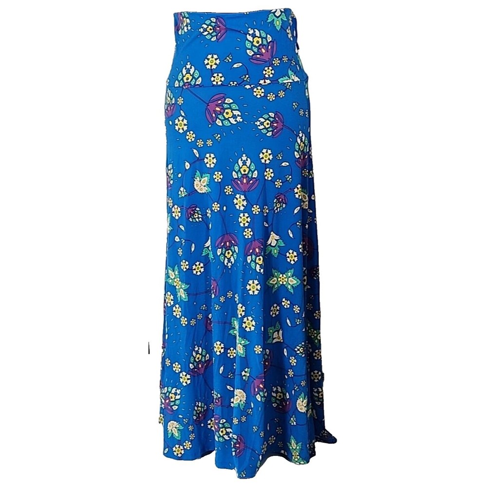 LULAROE Womens XS Blue Floral Long Maxi Skirt Stretch Modest Floral Print